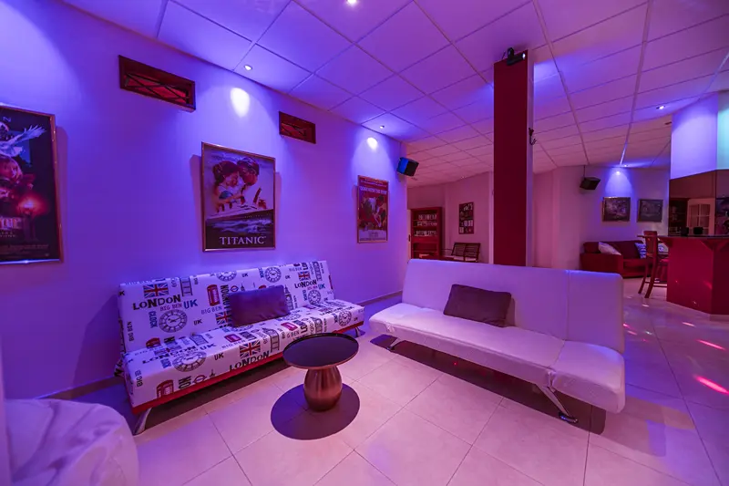 Party room with bar and lounge seating at a luxury villa in Adeje Tenerife