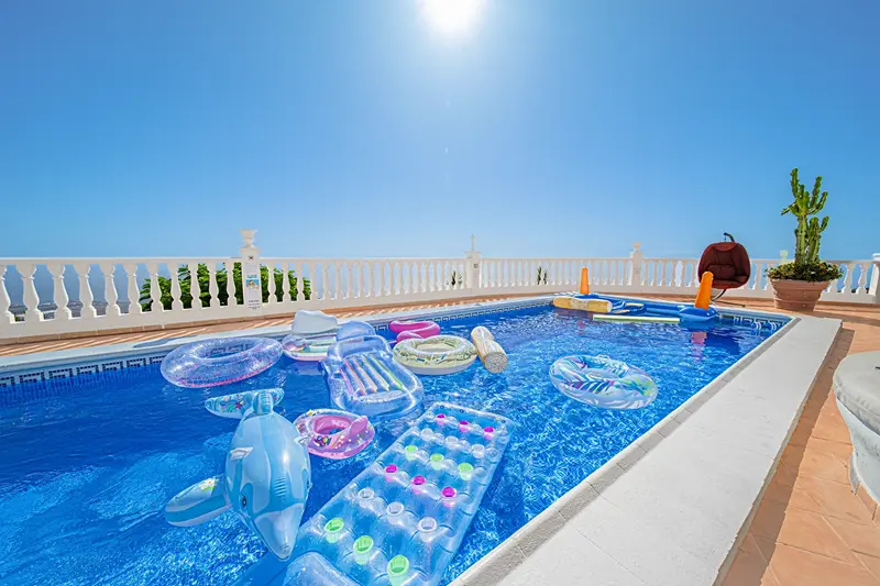 Floats and inflatables in the private heated pool at Villa Monaco Tenerife