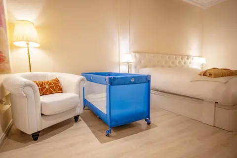 Baby cot prepared in Dune bedroom at Villa Monaco Adeje Tenerife