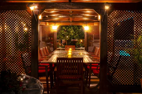 Pergola dining by night at Villa Monaco Adeje Tenerife