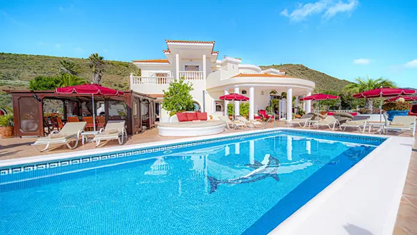 Large panoramic terrace at Villa Monaco in Adeje Tenerife ideal for luxury group stays